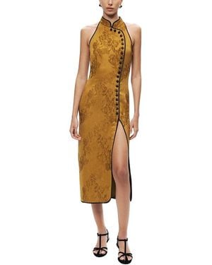 Nocturne High-Neck Button-Detail Midi Dress - Metallic