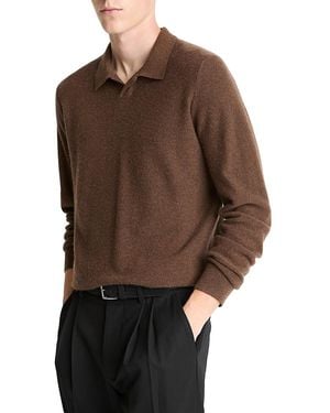 Vince Boiled Cashmere Feed Striped Johnny Collar Sweater - Brown