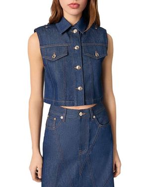 Maje Denim Cropped Vest - Blue