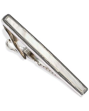 Link Up Dotted Frame Mother Of Pearl Strip Short Tie Bar - Metallic