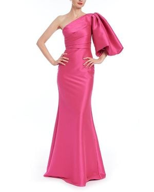Badgley Mischka One Shoulder Balloon Sleeve Gown - Pink