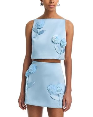 Self-Portrait Sequin Flower Top - Blue