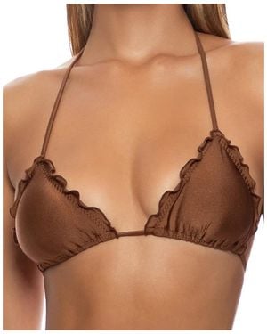 Luli Fama Buena Wavy Triangle Bikini Top - Brown