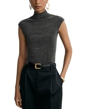 Reiss Seranne Metallic Funnel Neck Top - Black