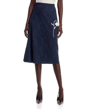 Erdem Flower Jacquard Drape Midi Skirt - Blue