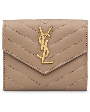Saint Laurent Cassandre Matelasse Compact Tri Fold Wallet - Natural