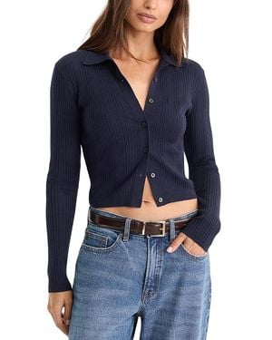 GOOD AMERICAN The Ladder Rib Cardigan Sweater - Blue