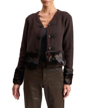 Avec Les Filles Faux Fur-Trim Cardigan Sweater - Black