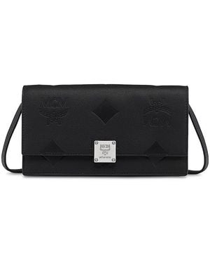MCM Aren Embossed Monogram Chain Wallet - Black