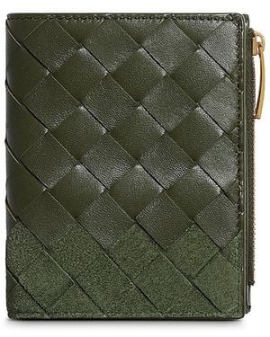 Bottega Veneta Intrecciato Leather Bi Fold Wallet - Green
