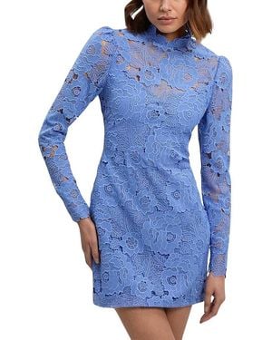 Karen Millen Guipure Lace High Neck Woven Mini Dress - Blue
