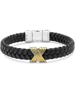 Lagos 18K & Sterling Anthem X Braided Leather Bracelet - Black