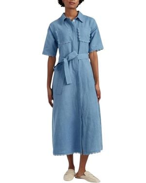 Chinti & Parker Linen-Blend Scallop Shirt Dress - Blue