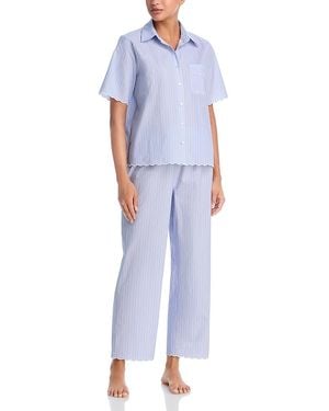 Aqua Scallop Short Sleeve Crop Pajama Set - Blue