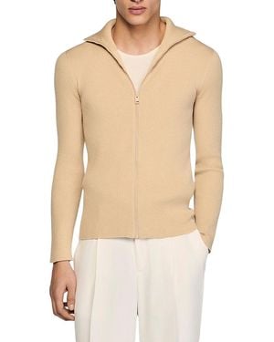 Sandro Zip Knitted Cardigan - Natural