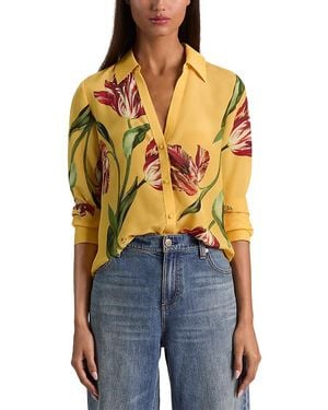 Alice + Olivia Eloise Button Front Silk Blouse - Blue
