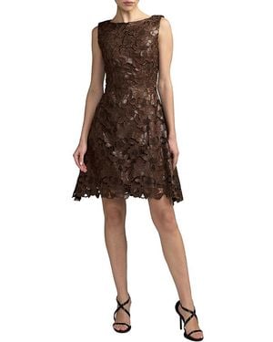 Mac Duggal Floral Embroidered Leather Mini Dress - Brown