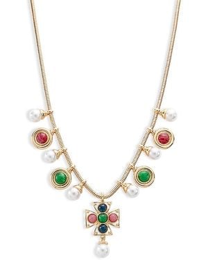 Aqua Mixed Stone Cross Necklace, 15 - Metallic
