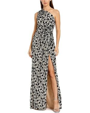 Mac Duggal Floral Sequin One Shoulder Column Gown With Slit - Metallic