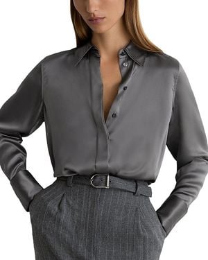 Reiss Ameira Silk Button Front Shirt - Gray