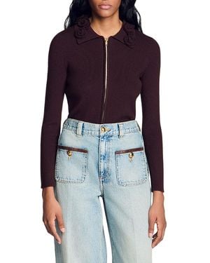 Sandro Zora Rosette Collar Zippered Cardigan - Blue