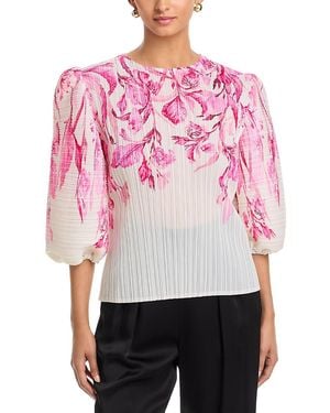 Nancy Yang Pleated Puff Sleeve Top - Pink