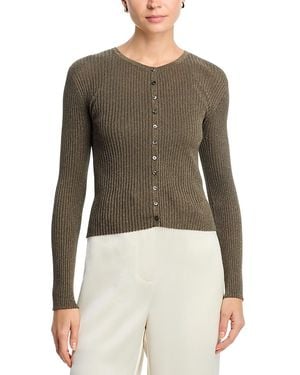 Leset Blake Rib Crew Cardigan - Green
