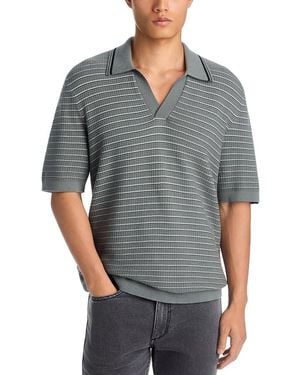 Rag & Bone Aaron Stripe Cotton Blend Johnny Collar Polo Shirt - Gray
