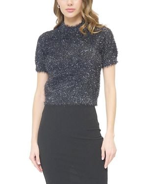 Central Park West Colette Eyelash Lurex Cap Sleeve Crew Tops - Blue