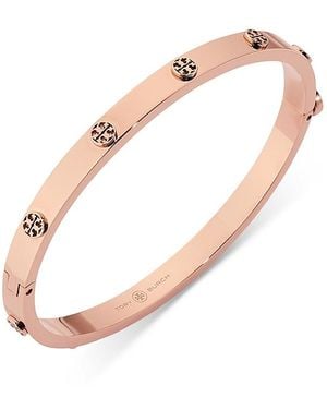 Tory Burch Miller Logo Studded Bangle Bracelet - White