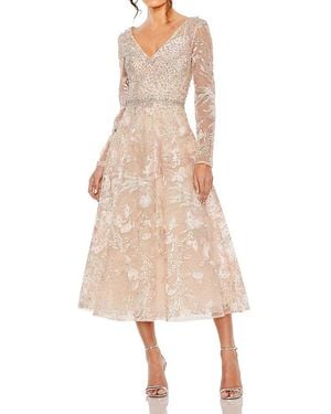 Mac Duggal Deep V-neck Embroidered Midi Dress | Lyst