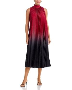 Tahari Mock Neck Pleated Sleeveless Dress - Red