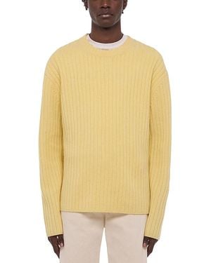 Helmut Lang Ribbed Crewneck Rustic Wool Sweater - Yellow