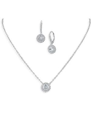 Kenneth Jay Lane Cz By Round Pave Halo Earrings & Pendant Necklace Set - White
