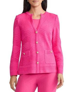 Ming Wang Tonal Textured Wave Knit Jacket - Pink