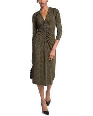 Michael Kors Michael Zip Front Ruched Midi Dress - Green
