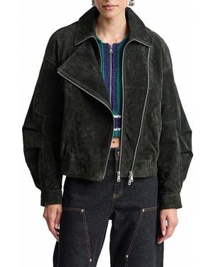 Avec Les Filles Suede Layered Bomber Jacket - Black