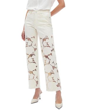 Bayeas High Rise Embroidered Relaxed Straight Jeans - Natural