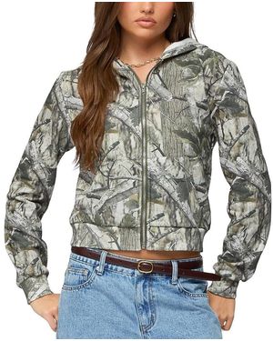 Edikted Tayler Camo Zip Up Hoodie - Gray