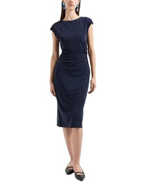 Emporio Armani Cap Sleeve Fluid Crepe Jersey Sheath Dress - Blue