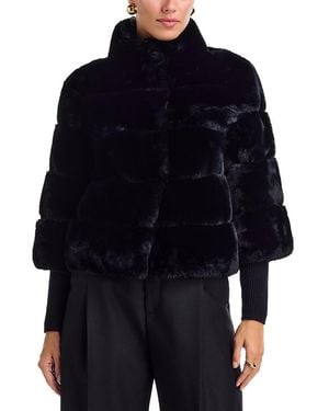 Tahari Faux Fur Mock Neck Jacket - Blue