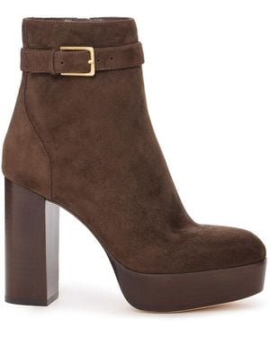 PAIGE Maris Suede Platform Block Heel Boots - Brown