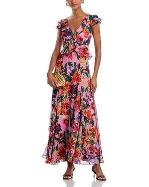 Aqua Flutter Sleeve Maxi Dress - Red