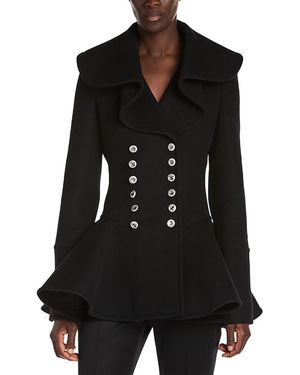 McQueen Double Breasted Flared Wool Coat - Black