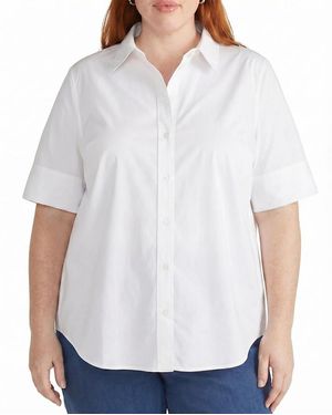 UNIVERSAL STANDARD Plus Elbe Stretch Poplin Short Sleeve Shirt - White