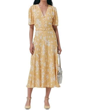 Ghost Jemima Crepe Floral Belted Midi Dress - Natural