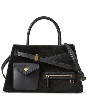 Veronica Beard Cargo Medium Suede Leather Satchel - Black