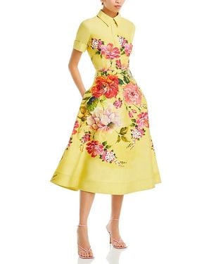 Teri Jon Bold Floral Print Shirt Midi Dress - Yellow