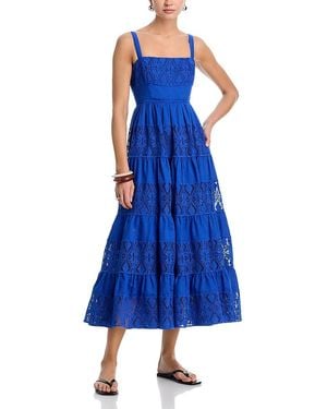 Aqua Lace Inset Tier Midi Dress - Blue
