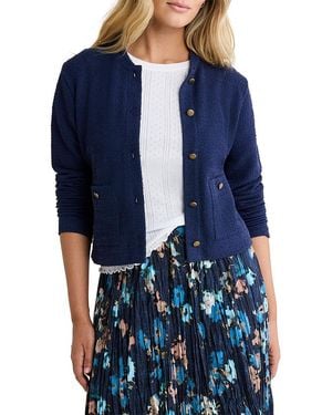 NIC+ZOE Textured Knit Bomber Jacket - Blue